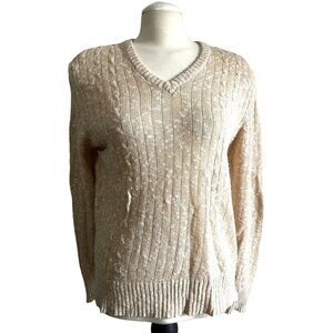 Claybrooke Vintage Linen Blend Cable Knit Sweater Sz Medium Womens Beige
